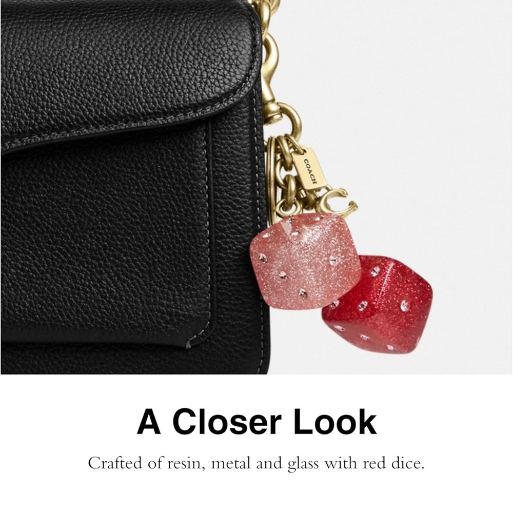 Coach Pink and Brass Glitter Dice Bag Charm - New - Picture 4 of 4